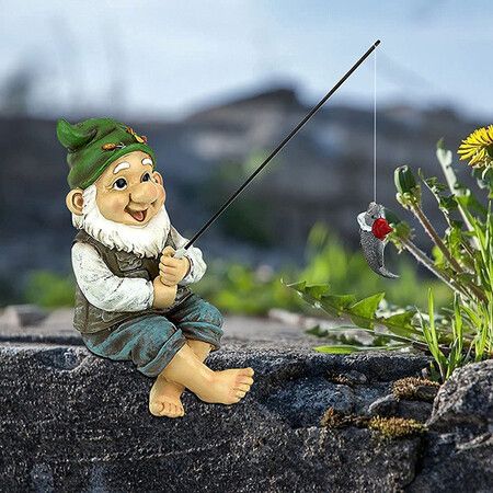 Mini Gnome Fishing Statue Dwarf Elf Figurines Garden Funny Lawn Creative Ornament