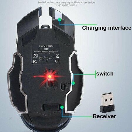 2.4G Wireless Rechargeable Silent LED Backlit Optical Ergonomic Gaming Mouse (Black)