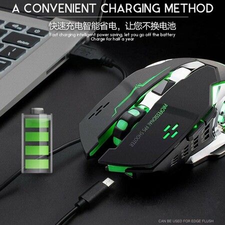 2.4G Wireless Rechargeable Silent LED Backlit Optical Ergonomic Gaming Mouse (Black)