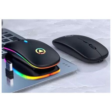 Rechargeable Ultra Thin Colorful Ergonomic Design And Comfortable Shape Wireless Mouse Wireless Optical Gaming Mouse (Black)