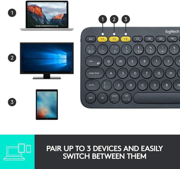 K380 Multi-Device Bluetooth Keyboard Compatible with Flow Cross-Computer Control and Easy-Switch up to 3 Devices (Black)