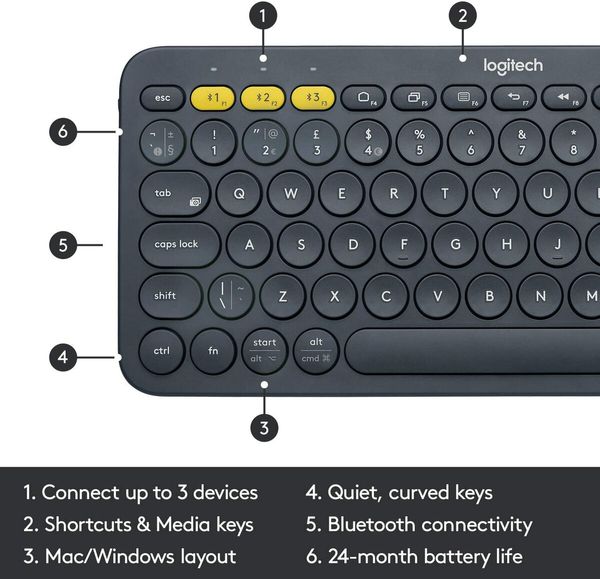 K380 Multi-Device Bluetooth Keyboard Compatible with Flow Cross-Computer Control and Easy-Switch up to 3 Devices (Black)