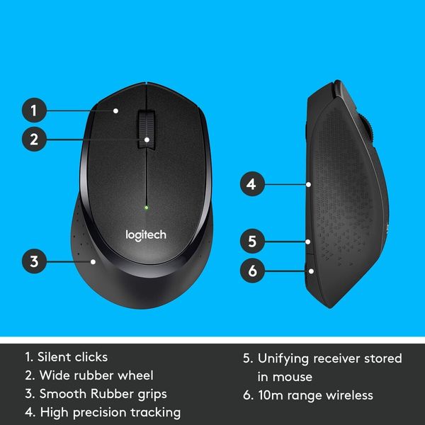 M330 Silent Plus Wireless Mouse, 2.4 GHz with USB Nano Receiver - Black