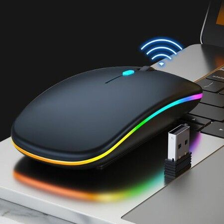 Wireless Bluetooth with USB Rechargeable RGB Mouse BT5.2 for Laptop Computer PC Macbook Gaming Mouse 2.4ghz (Black)