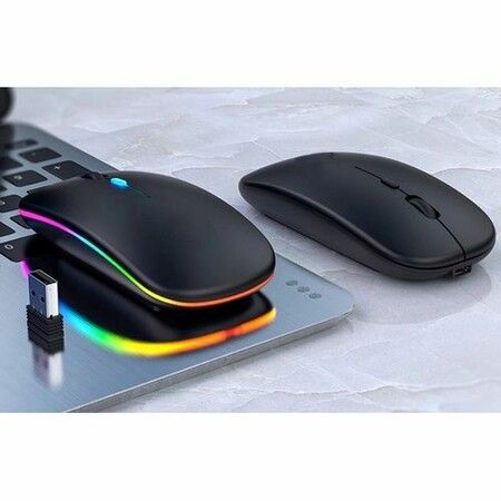 Wireless Bluetooth with USB Rechargeable RGB Mouse BT5.2 for Laptop Computer PC Macbook Gaming Mouse 2.4ghz (Black)