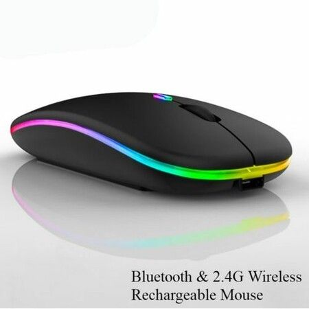 Wireless Bluetooth with USB Rechargeable RGB Mouse BT5.2 for Laptop Computer PC Macbook Gaming Mouse 2.4ghz (Black)