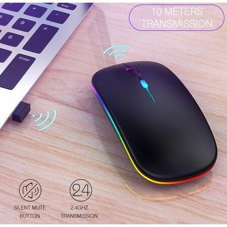 Wireless Bluetooth with USB Rechargeable RGB Mouse BT5.2 for Laptop Computer PC Macbook Gaming Mouse 2.4ghz (Black)