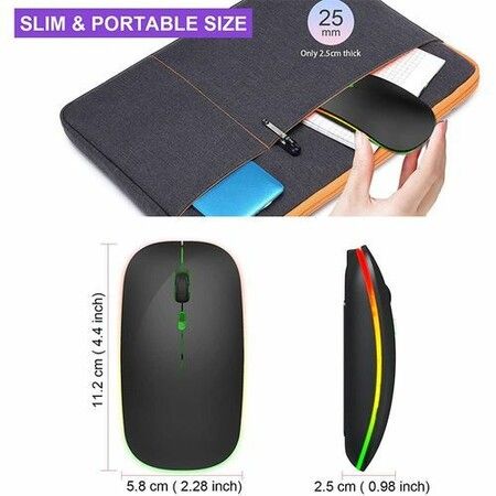 Wireless Bluetooth with USB Rechargeable RGB Mouse BT5.2 for Laptop Computer PC Macbook Gaming Mouse 2.4ghz (Black)