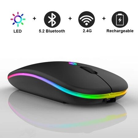 Wireless Bluetooth with USB Rechargeable RGB Mouse BT5.2 for Laptop Computer PC Macbook Gaming Mouse 2.4ghz (Black)