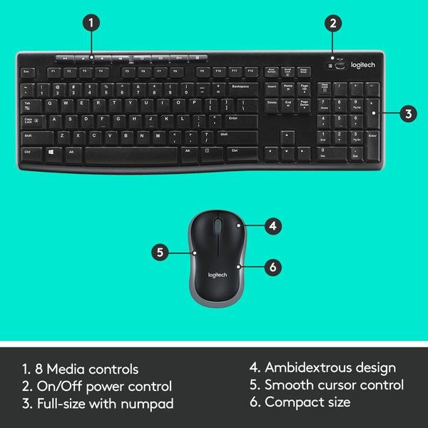 Wireless Combo MK270 Keyboard and Mouse, Black and Blue