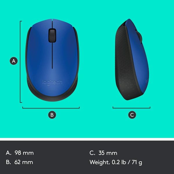 Wireless Mouse M171 RF Wireless+USB Optical 1000DPI Ambidextrous Blue