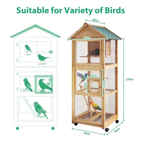 Petscene Pet Bird Cage Large Aviary Cockatiel House Budgie Parrot Pigeon Outdoor Indoor with Wheels