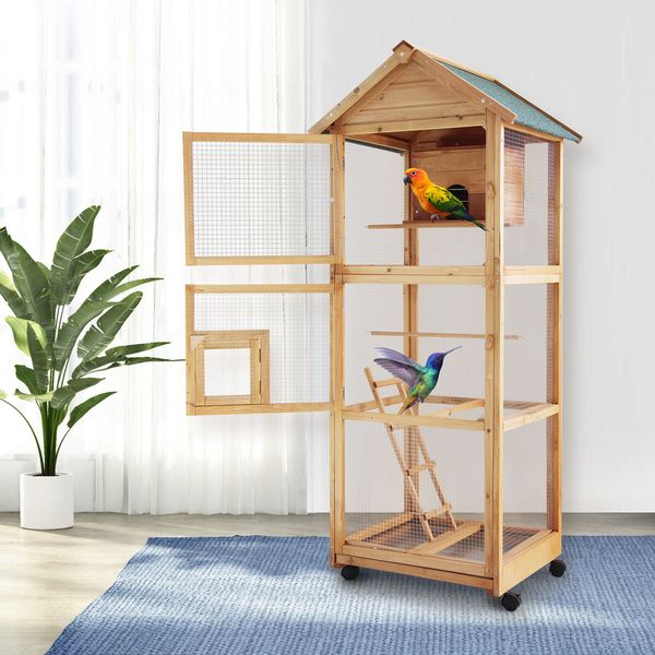 Petscene Pet Bird Cage Large Aviary Cockatiel House Budgie Parrot Pigeon Outdoor Indoor with Wheels