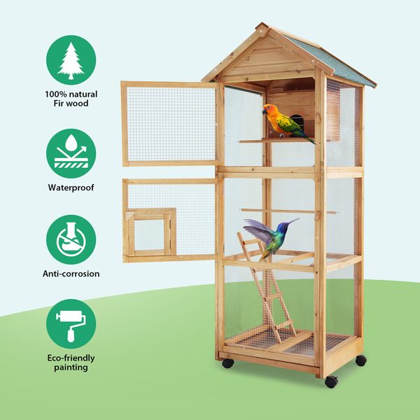 Petscene Pet Bird Cage Large Aviary Cockatiel House Budgie Parrot Pigeon Outdoor Indoor with Wheels