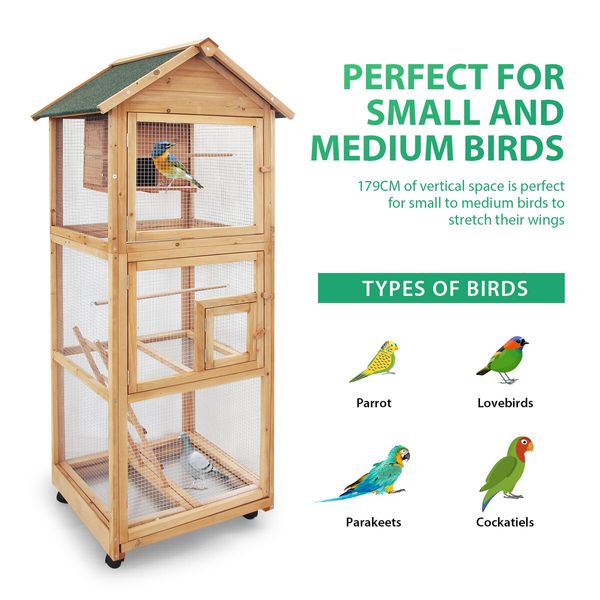 Petscene Pet Bird Cage Large Aviary Cockatiel House Budgie Parrot Pigeon Outdoor Indoor with Wheels