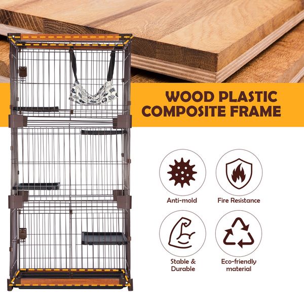 Petscene Large 5-Tier Cat Cage House Wire Pet Crate Rabbit Hutch Kennel Playpen with Hammock