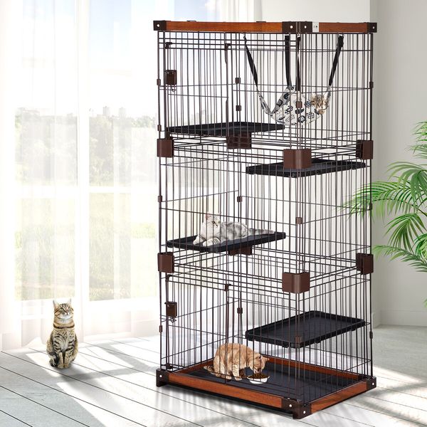 Petscene Large 5-Tier Cat Cage House Wire Pet Crate Rabbit Hutch Kennel Playpen with Hammock