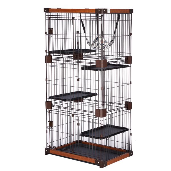 Petscene Large 5-Tier Cat Cage House Wire Pet Crate Rabbit Hutch Kennel Playpen with Hammock