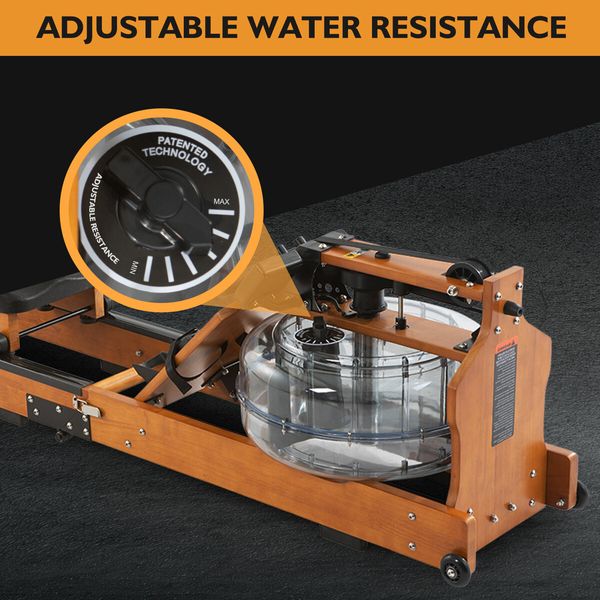 Genki Foldable Wooden Water Rowing Machine Rower Home Gym LCD App Control Adjustable Resistance