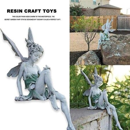 Sitting Fairy Statue Resin Ornament Garden Balcony Sculpture Backyard Craft Landscaping Home Garden Decor