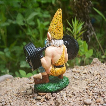 Garden Gnome Statue Weightlifting Vaccine Dwarf Ornament Resin Craft Office Desktop Decoration