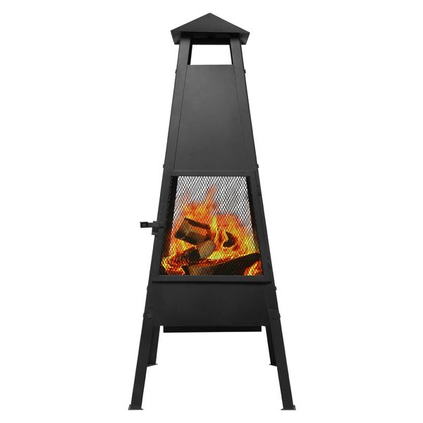 Fire Pit BBQ Grill Chiminea Patio Heater Outdoor with Chimney Portable Fireplace Camping Smoker Brazier Raincover 100cm