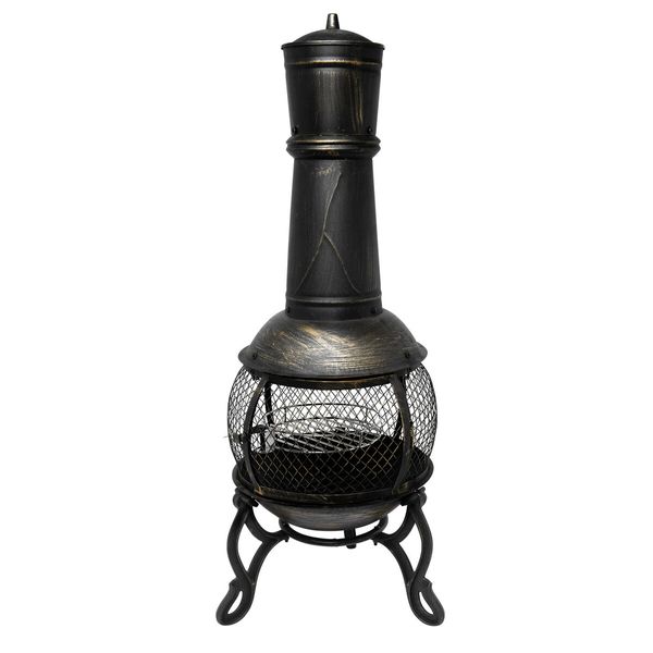 Fire Pit BBQ Grill Chiminea Outdoor Patio Heater Portable Fireplace Camping Smoker Brazier with Chimney Raincover 105cm