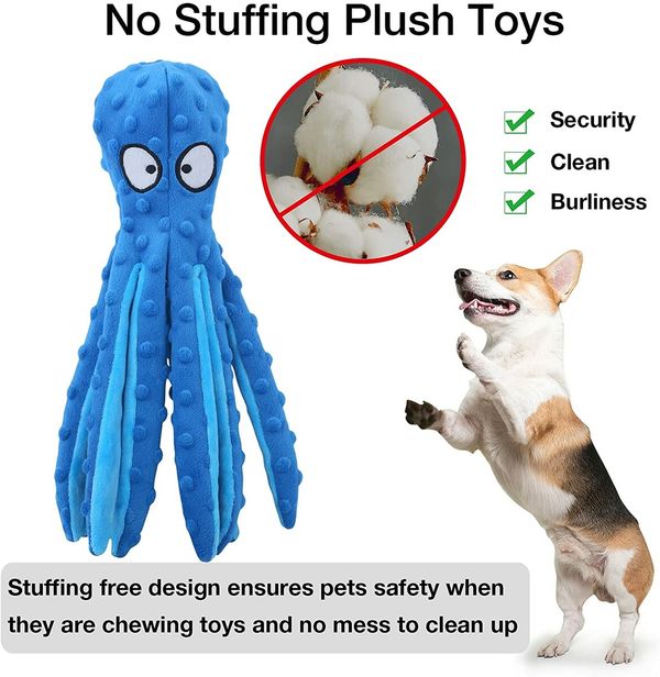 Octopus Squeaky Dog Toy, Puppy Teething Toys for Small Medium Dogs (Blue)