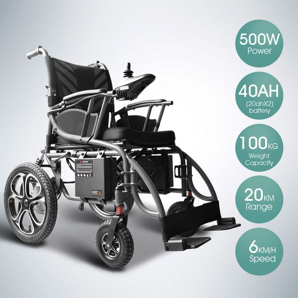 Electric Wheelchair Foldable Power Mobility Motorized Chair Lightweight Portable Front Rear Shock Absorption