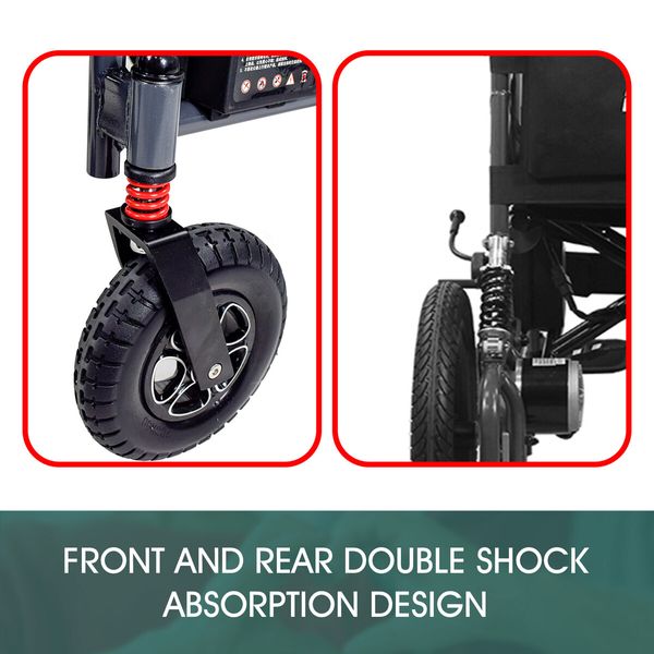 Electric Wheelchair Foldable Power Mobility Motorized Chair Lightweight Portable Front Rear Shock Absorption