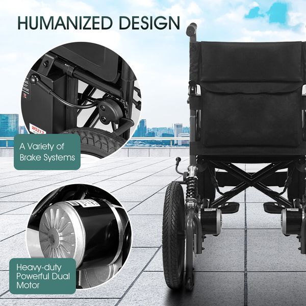 Electric Wheelchair Foldable Power Mobility Motorized Chair Lightweight Portable Front Rear Shock Absorption