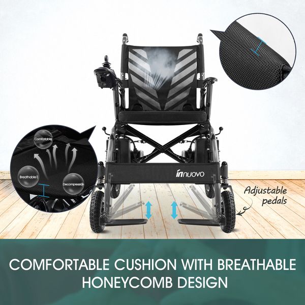 Electric Wheelchair Foldable Power Mobility Motorized Chair Lightweight Portable Front Rear Shock Absorption