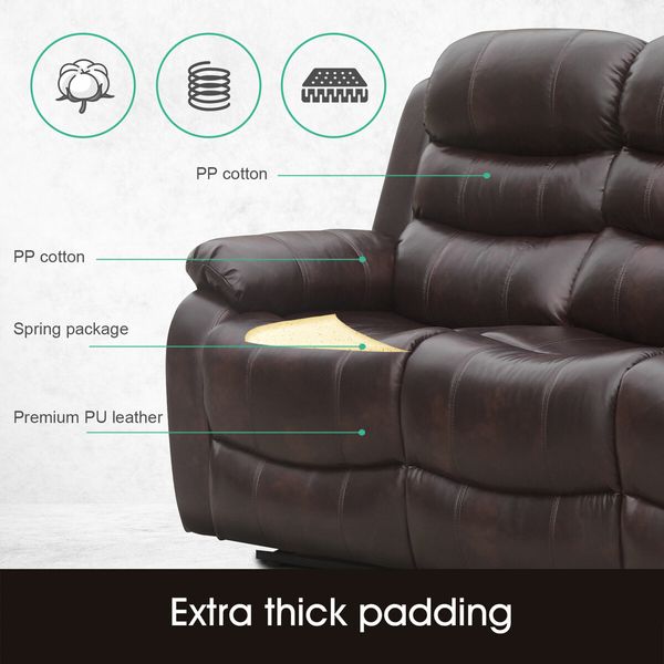 Brown Recliner Chair Sofa Adjustable Lounge Chair Three Seaters with Headrest and Footrest PU Leather Cover for Living Room