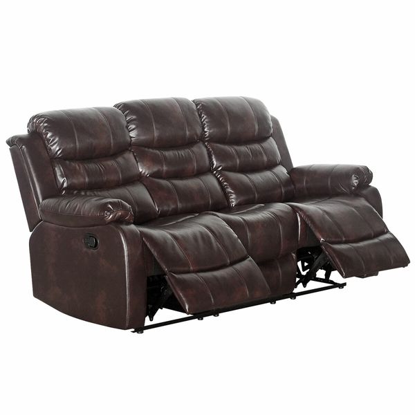 Brown Recliner Chair Sofa Adjustable Lounge Chair Three Seaters with Headrest and Footrest PU Leather Cover for Living Room