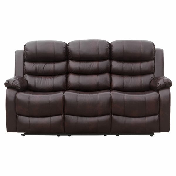 Brown Recliner Chair Sofa Adjustable Lounge Chair Three Seaters with Headrest and Footrest PU Leather Cover for Living Room