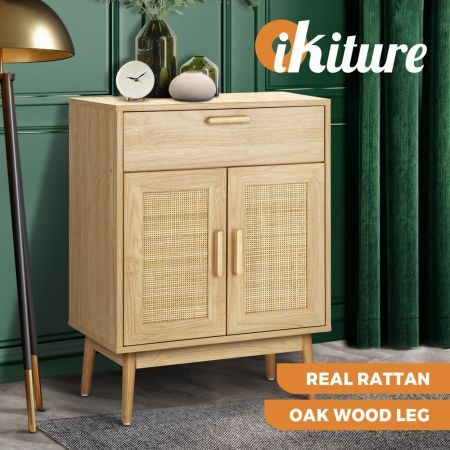 Oikiture Sideboard Cabinet Buffet Rattan Furniture Cupboard Hallway Table Wood