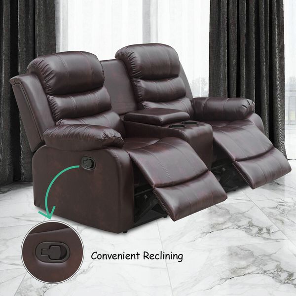 Living Room Luxsuite Recliner Chair Brown Sofa PU Leather Lounge Couch Two Seaters with Adjustable Headrest and Footrest