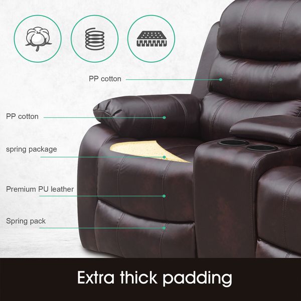 Living Room Luxsuite Recliner Chair Brown Sofa PU Leather Lounge Couch Two Seaters with Adjustable Headrest and Footrest