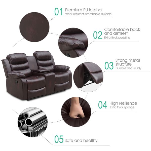 Living Room Luxsuite Recliner Chair Brown Sofa PU Leather Lounge Couch Two Seaters with Adjustable Headrest and Footrest