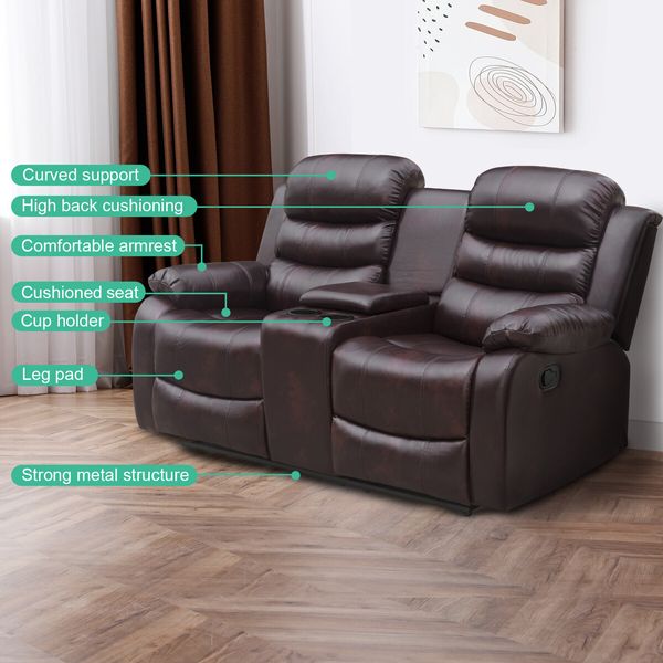 Living Room Luxsuite Recliner Chair Brown Sofa PU Leather Lounge Couch Two Seaters with Adjustable Headrest and Footrest