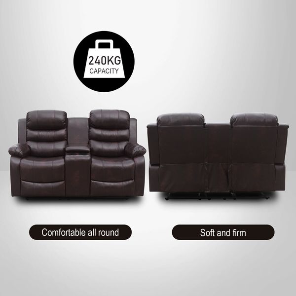 Living Room Luxsuite Recliner Chair Brown Sofa PU Leather Lounge Couch Two Seaters with Adjustable Headrest and Footrest