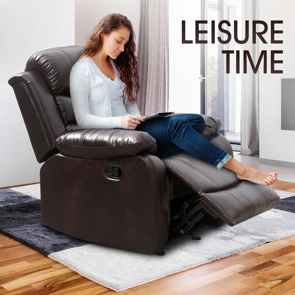 Recliner Chair Sofa Lounge Armchair Adjustable Padded Seat with PU Leather Cover Brown for Living Room