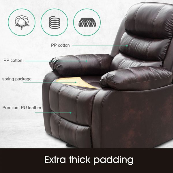 Recliner Chair Sofa Lounge Armchair Adjustable Padded Seat with PU Leather Cover Brown for Living Room