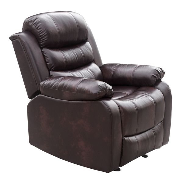 Recliner Chair Sofa Lounge Armchair Adjustable Padded Seat with PU Leather Cover Brown for Living Room