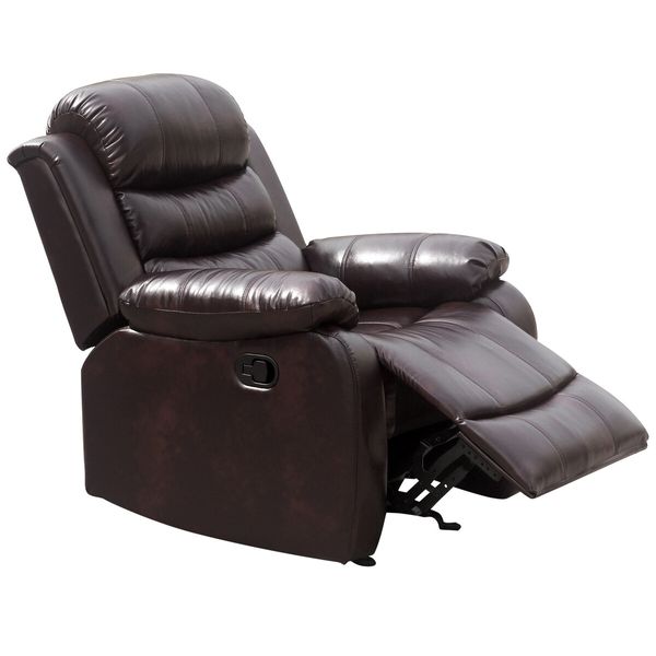 Recliner Chair Sofa Lounge Armchair Adjustable Padded Seat with PU Leather Cover Brown for Living Room