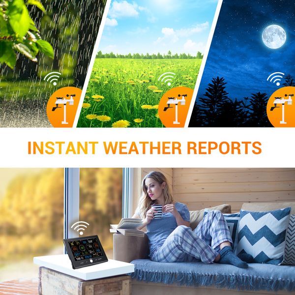 Solar Weather Station Forecaster Wireless WiFi Home Rain Gauge Clock Temperature Humidity Wind