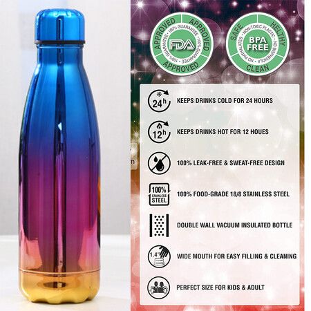 500ml Double Wall Insulated Cola Bottle Shape for Cold and Warm Drinks, BPA Free Metal Sports Bottle for Boys, Girls And Women