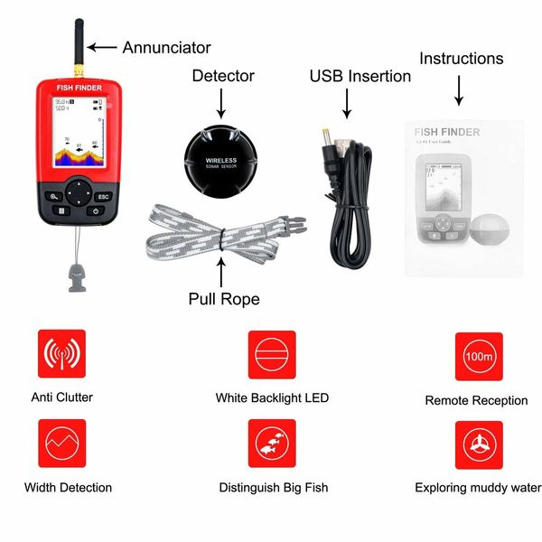 Wireless Fish Finder With Alarm 100M Portable Sonar LCD  Fishing lure Echo Sounder Fishing Finder