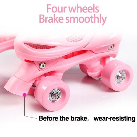 SizeM(30-33) Pink Double-Row Roller Skates Shoes,4 Sizes Adjustable Roller Skating,Suitable For Beginners