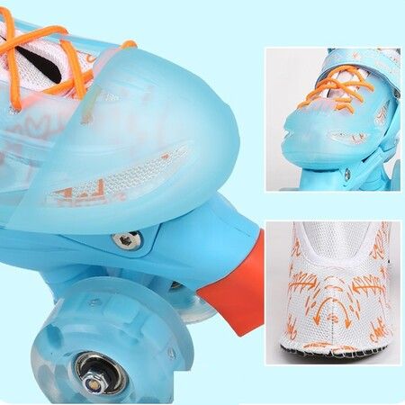 SizeM(31-34) Ice Blue Double-Row Roller Skates Shoes,4 Sizes Adjustable Roller Skating,Suitable For Beginners